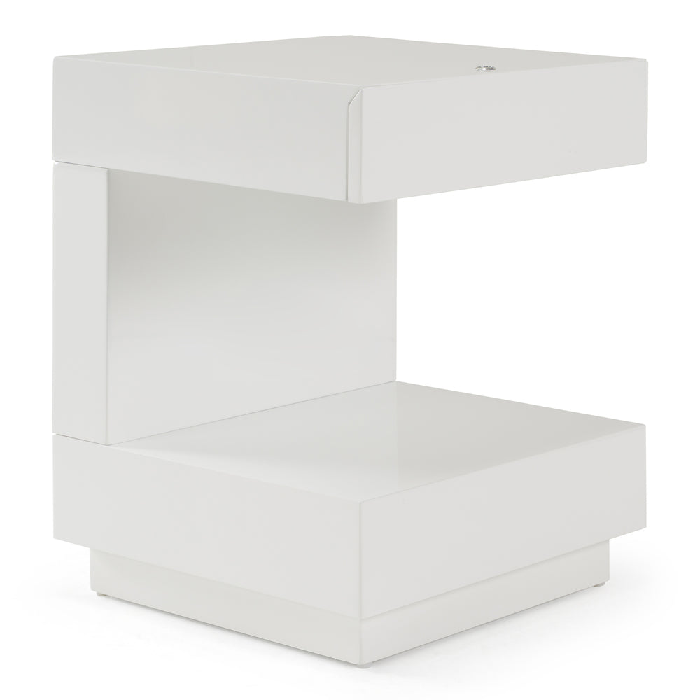 Esso Modern White Glossy Tall Nightstand - View 2