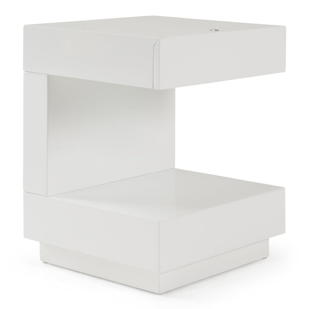 Esso Modern White Glossy Tall Nightstand