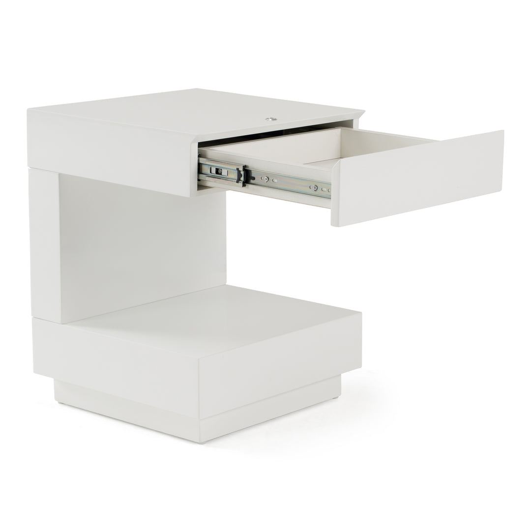 Esso Modern White Glossy Tall Nightstand