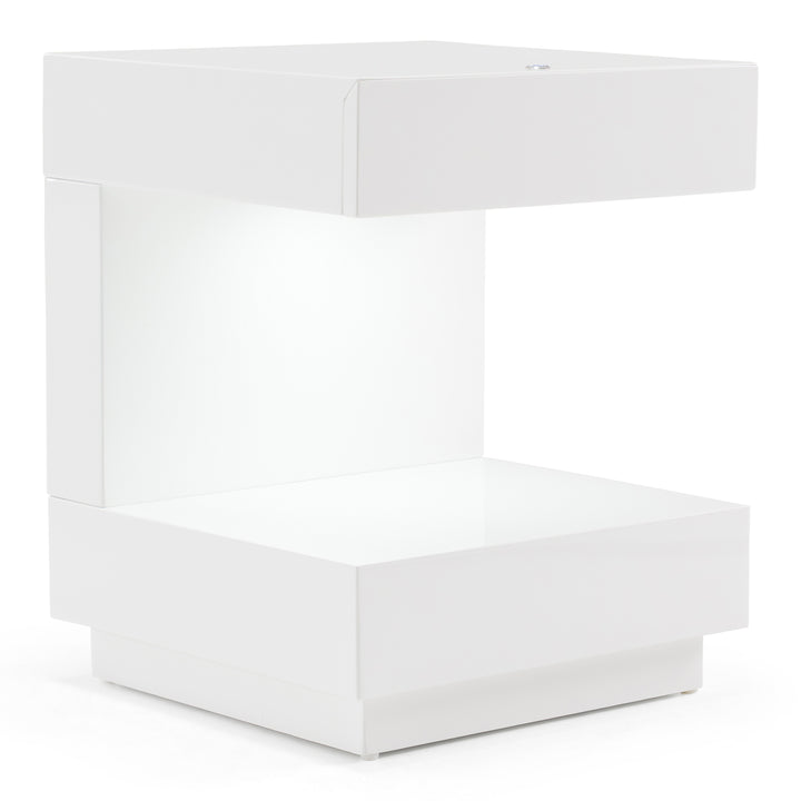 Esso Modern White Glossy Tall Nightstand