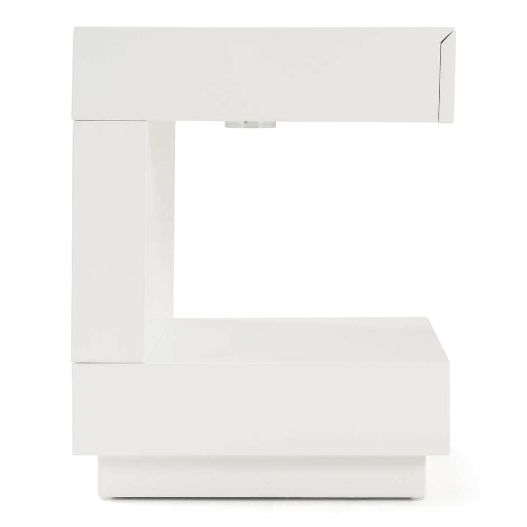 Esso Modern White Glossy Tall Nightstand