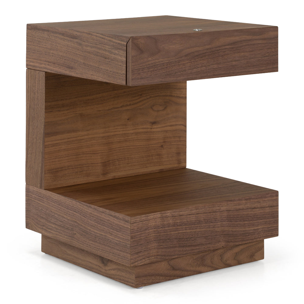 Esso - Contemporary Walnut Tall Nightstand - View 2