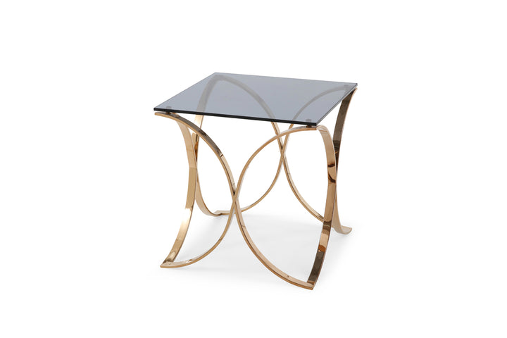 Reklaw Modern Smoked Glass  and  Rosegold End Table