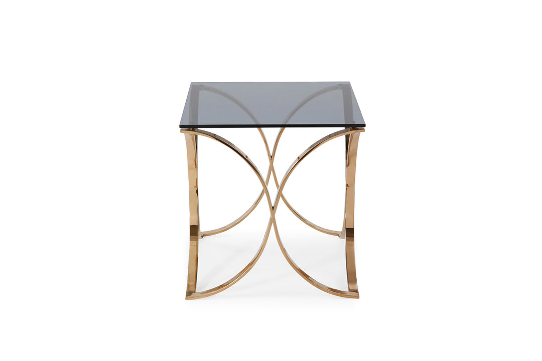 Reklaw Modern Smoked Glass  and  Rosegold End Table