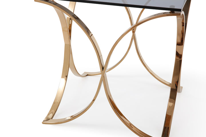 Reklaw Modern Smoked Glass  and  Rosegold End Table