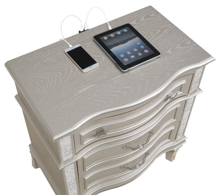 Evangeline - 3 - Drawer Nightstand - Silver Oak Nightstand w/ Charging Station modern furniture Contempo Furniture