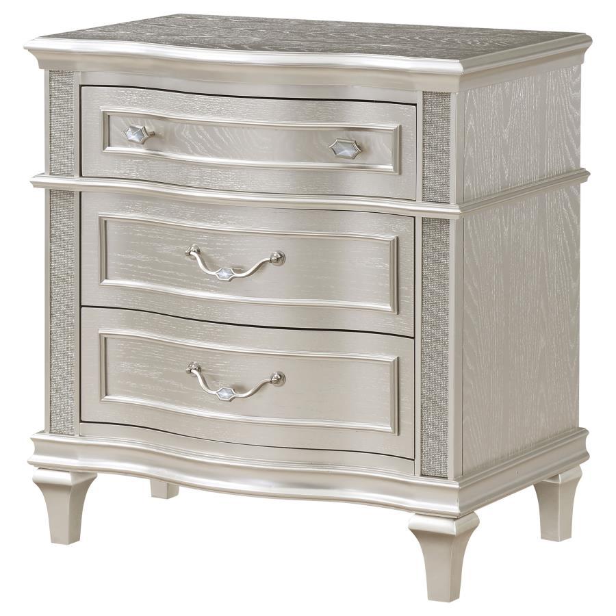 Evangeline - 3 - Drawer Nightstand - Silver Oak Nightstand w/ Charging Station modern furniture Contempo Furniture