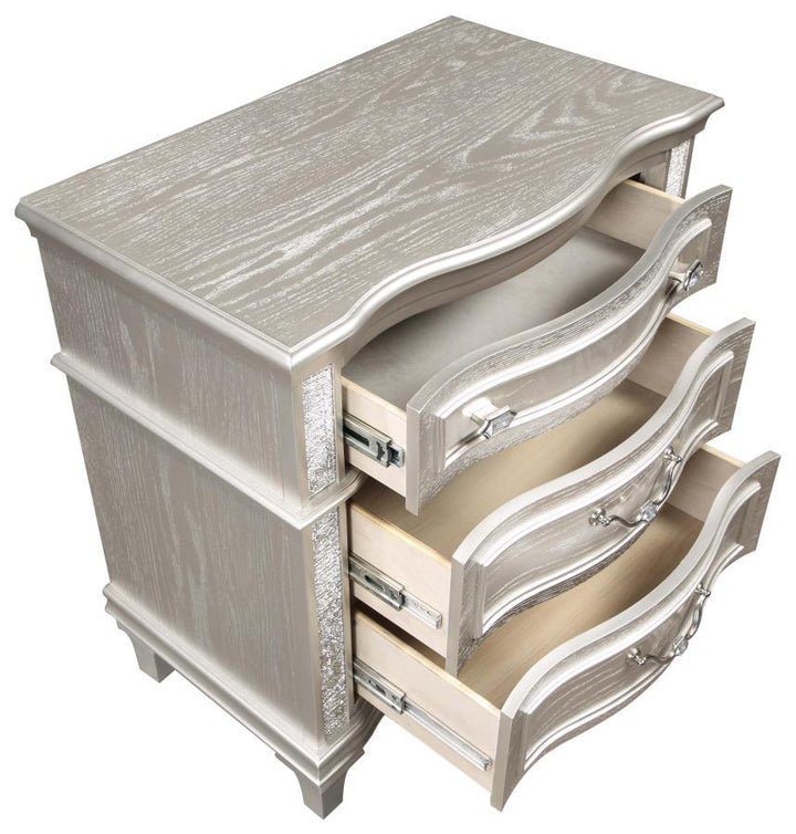 Evangeline - 3 - Drawer Nightstand - Silver Oak Nightstand w/ Charging Station modern furniture Contempo Furniture