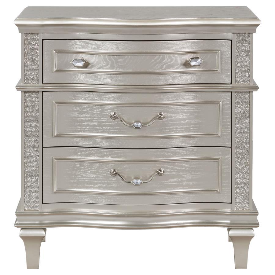 Evangeline - 3 - Drawer Nightstand - Silver Oak Nightstand w/ Charging Station modern furniture Contempo Furniture