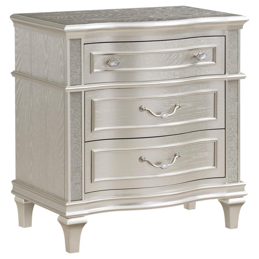Evangeline - 3 - Drawer Nightstand - Silver Oak Nightstand w/ Charging Station modern furniture Contempo Furniture