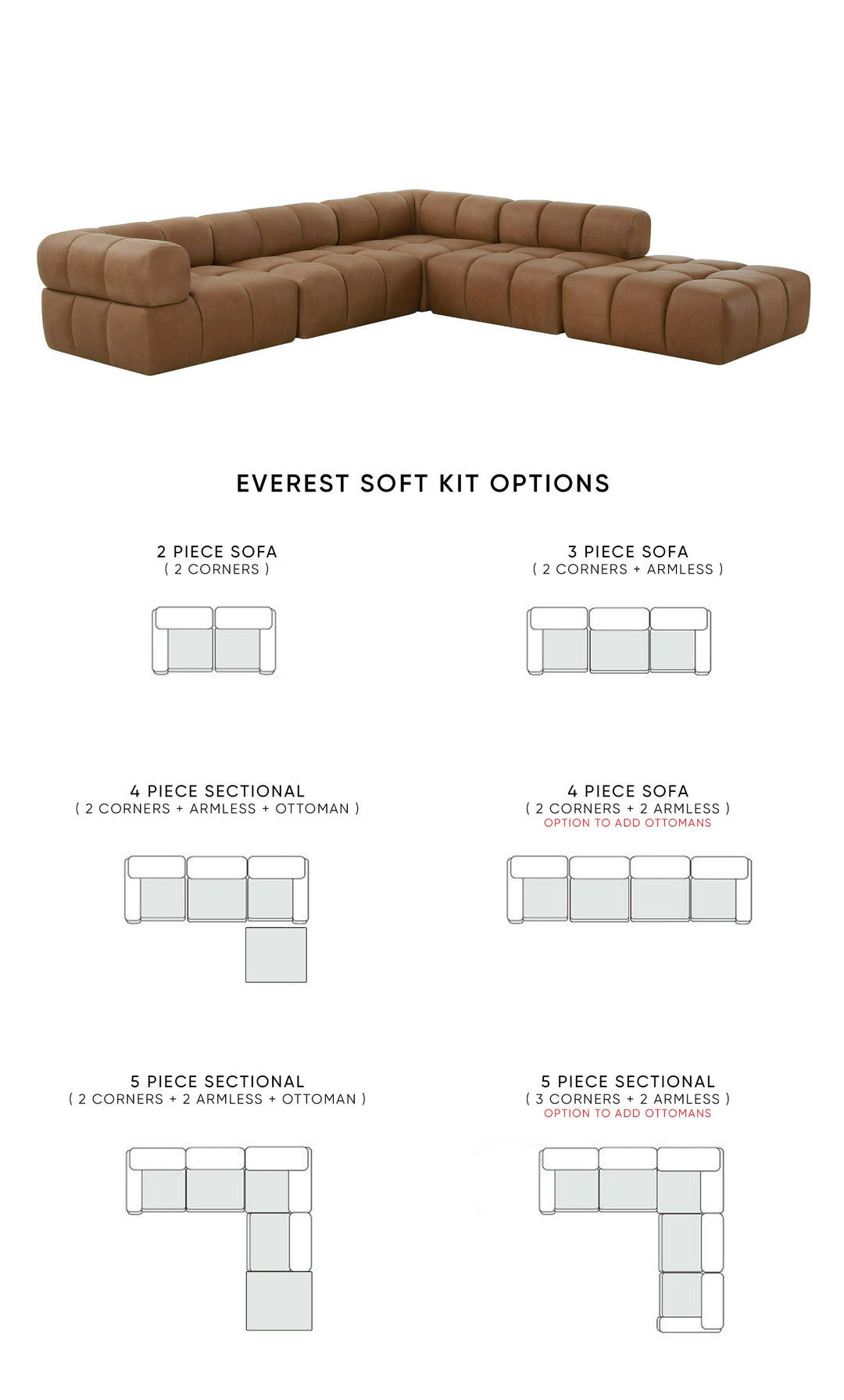 Everest - Modern Brown Leather Modular Sectional Sofa