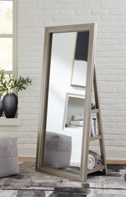 Evesen Floor Standing Mirror with Storage - Gold Floor Mirror modern furniture Contempo Furniture