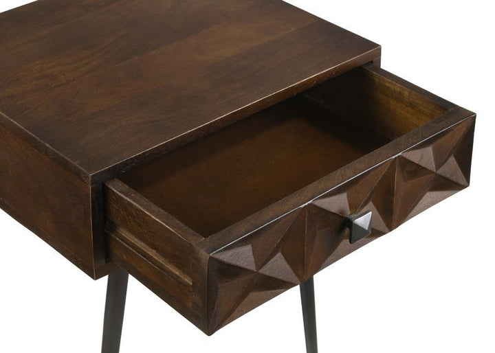 Ezra - 1 - Drawer Rectangular Accent Side Table - Coffee Brown Side Table modern furniture Contempo Furniture