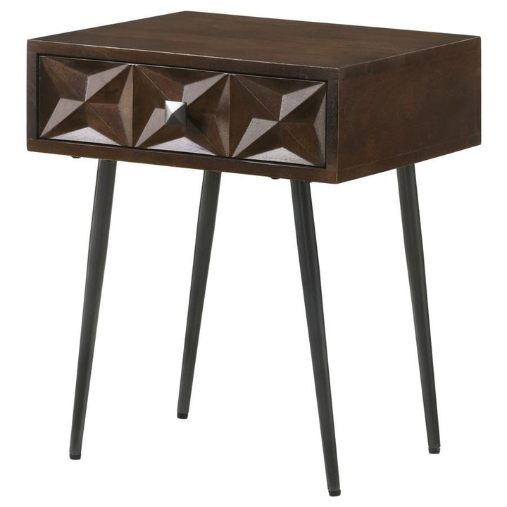 Ezra - 1 - Drawer Rectangular Accent Side Table - Coffee Brown Side Table modern furniture Contempo Furniture