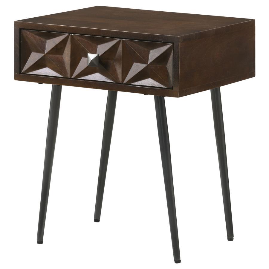 Ezra - 1 - Drawer Rectangular Accent Side Table - Coffee Brown Side Table modern furniture Contempo Furniture