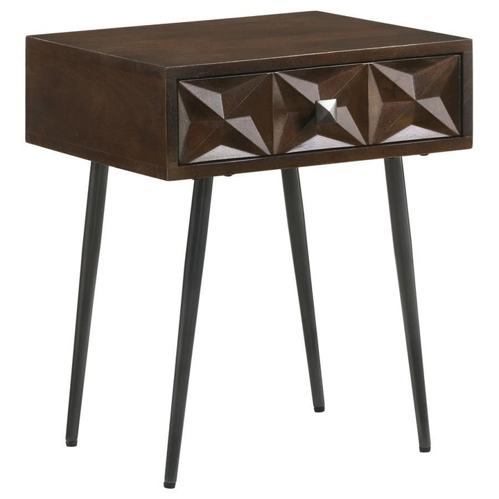 Ezra - 1 - Drawer Rectangular Accent Side Table - Coffee Brown Side Table modern furniture Contempo Furniture