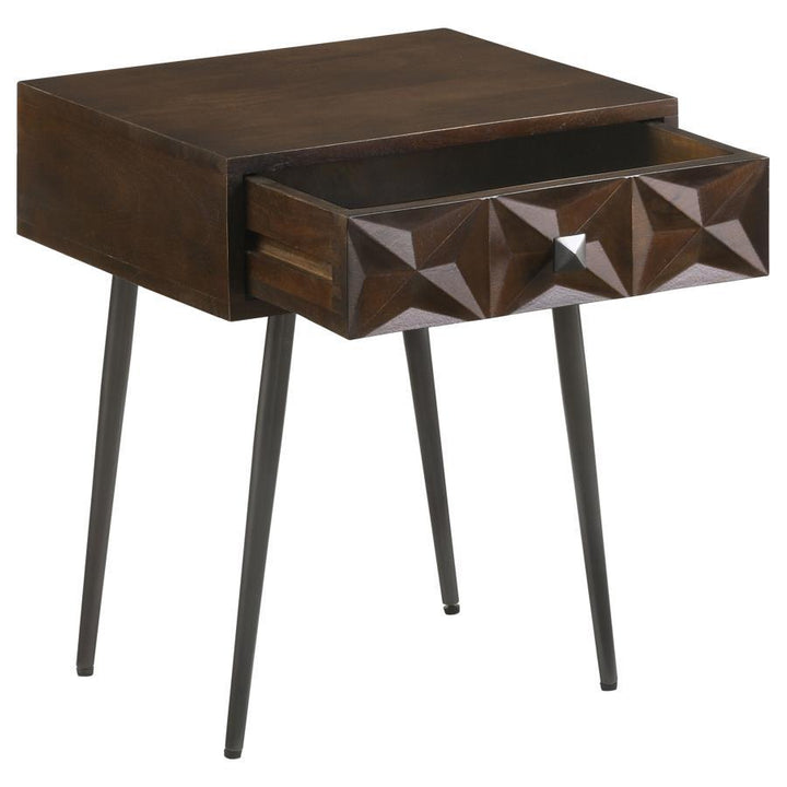 Ezra - 1 - Drawer Rectangular Accent Side Table - Coffee Brown Side Table modern furniture Contempo Furniture