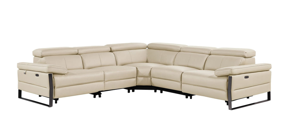 DivanItalia 1246 5-Piece L-Shaped Modular Power Reclining Sectional with Power Headrests – Top Grain Italian Leather - Beige