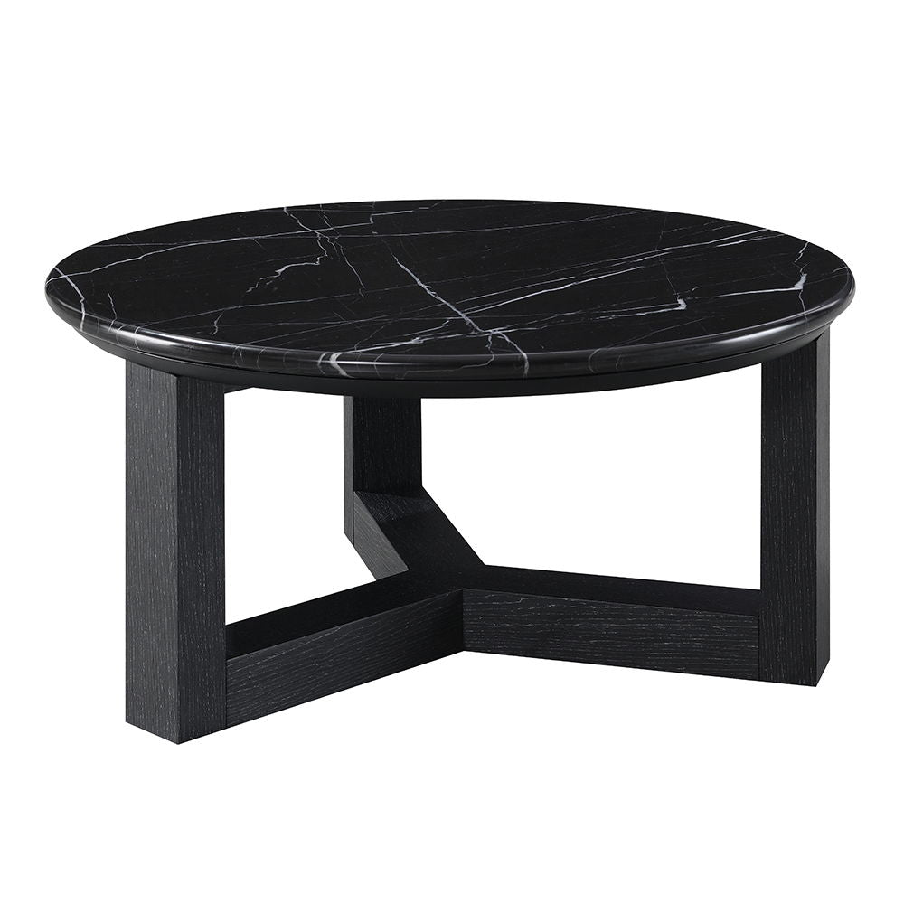 Dara - 32" Coffee Table - Natural Marble Top & Black