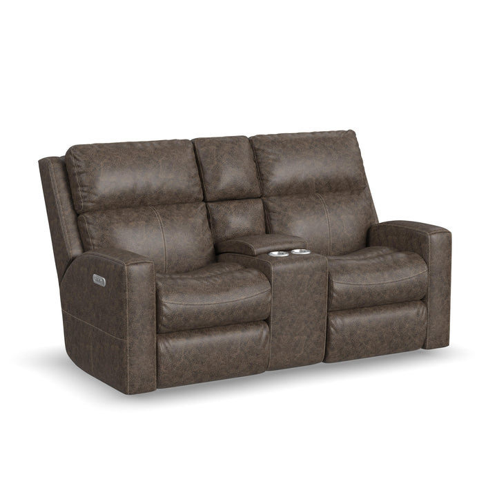 Score Leather Power Reclining Loveseat with Console &amp; Power Headrests &amp; Lumbar