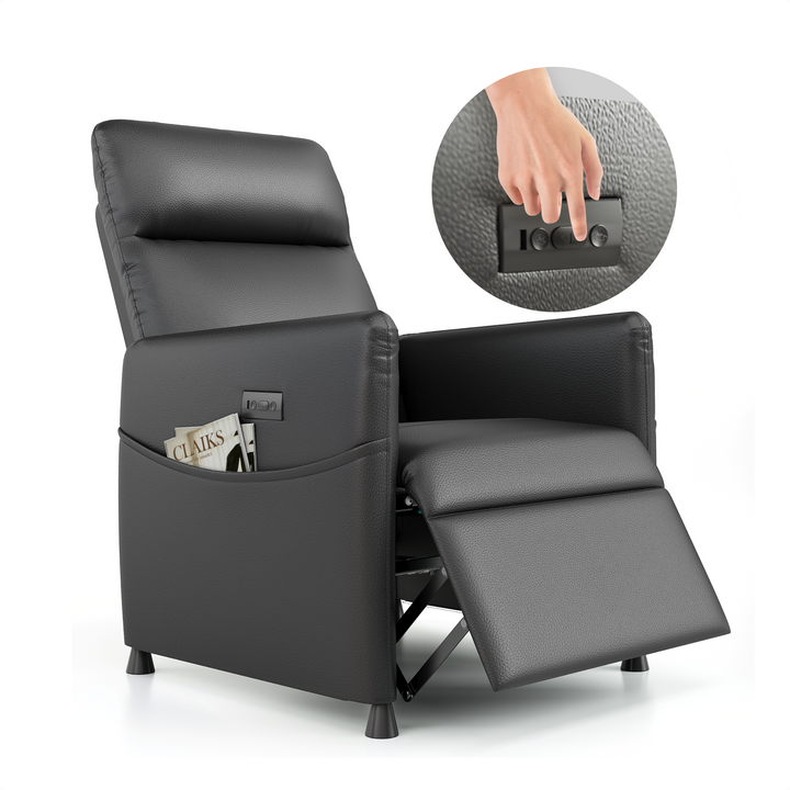 Power Recliner Chair – Black Leather Electric Recliner with Footrest