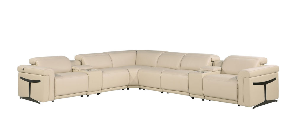 DivanItalia 1126 8-Piece L-Shaped Sectional Sofa in Top Grain Italian Leather with 4 Power Recliners & Power Headrests - Beige