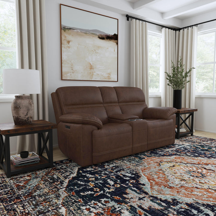 Jackson Leather Power Reclining Loveseat with Console &amp; Power Headrests in Dark Brown