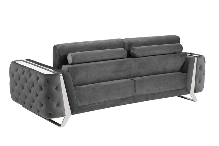 DivanItalia 1051 3-Piece Sofa Set in Velvet Fabric - Dark Gray