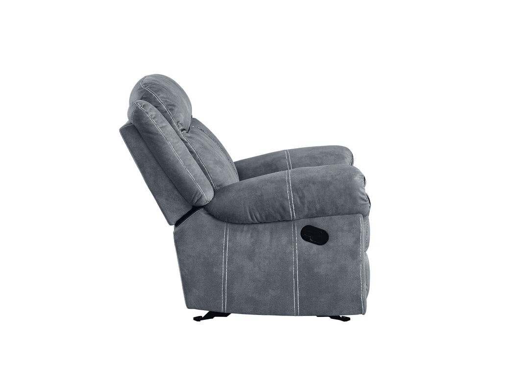 Zubaida - Two Tone Velvet Recliner Sofa With USB Port Drop Down Table - Gray