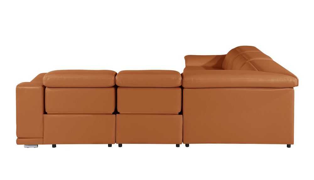 DivanItalia 9762 5-Piece L Shaped Top Grain Italian Leather Sectional Sofa with 3 Power Recliners - Camel