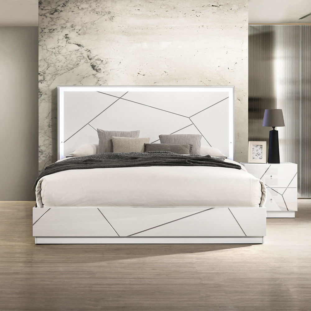 Esther - Queen Bed With LED - White / Silver