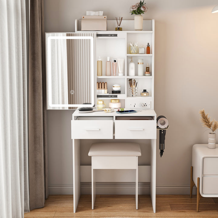space-saving-white-makeup-vanity-desk-with-mirror-adjustable-led-lights-includes-stool-shelf