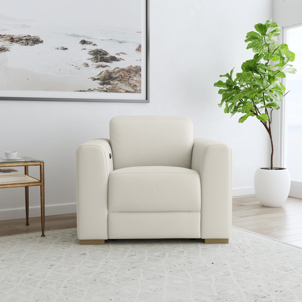 Aurora Leather Power Recliner with Power Headrest in Coconut Milk