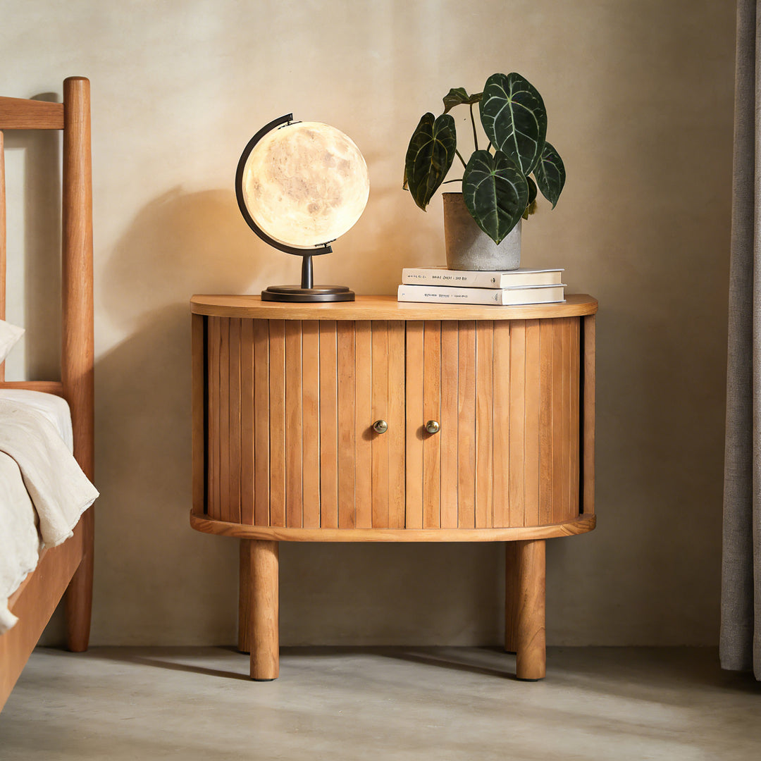 Half-Round Slatted Wood Nightstand – Natural
