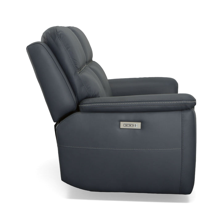 Sawyer Leather Power Reclining Loveseat w/ Pwr Headrests, Lumbar in Marine