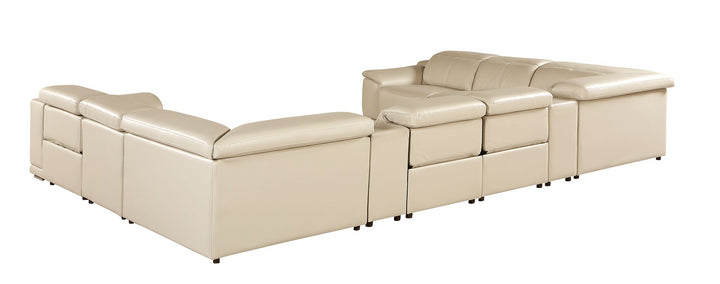 DivanItalia 9762 10-Piece U Shaped Top Grain Italian Leather Sectional Sofa with 4 Power Recliners - Beige
