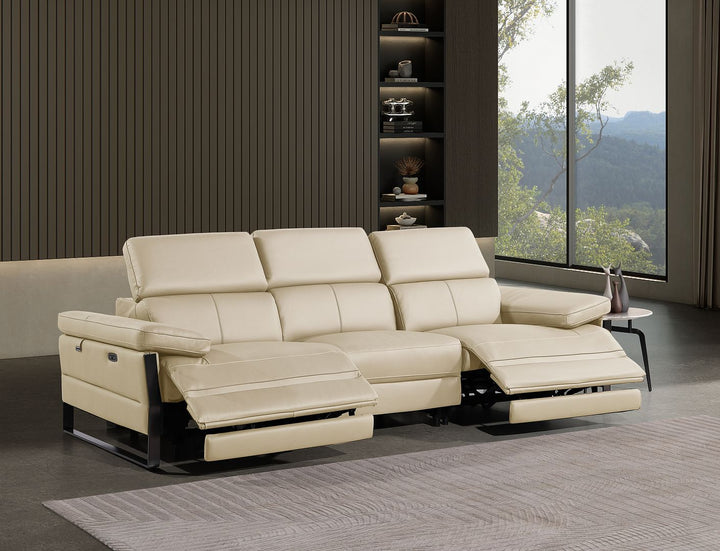 DivanItalia 1246 Modular Power Dual Reclining Sofa with Power Reclining Headrests – Top Grain Italian Leather - Beige