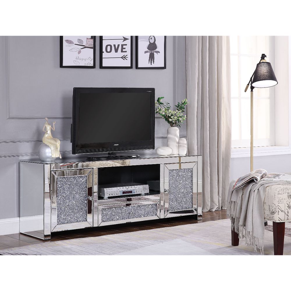 Noralie - TV Stand - Mirrored & Faux Diamonds