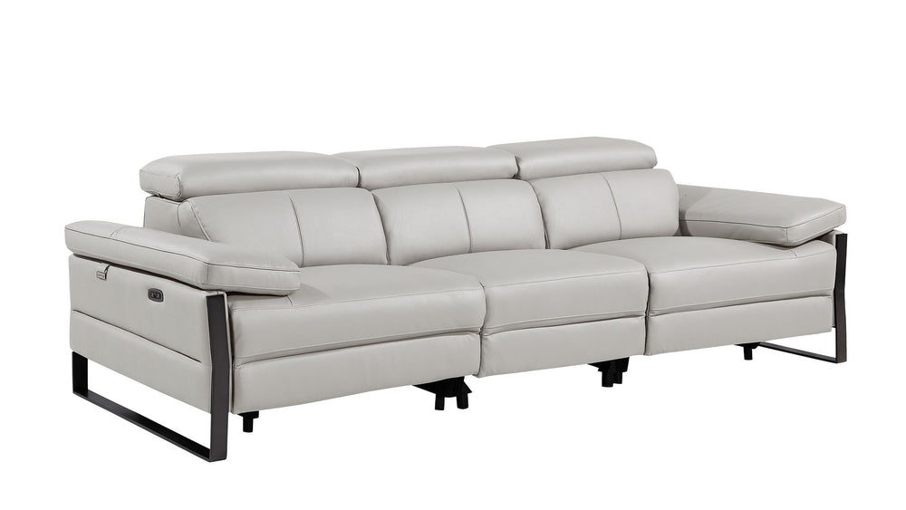 DivanItalia 1246 Modular Power Triple Reclining Sofa with Power Reclining Headrests – Top Grain Italian Leather - Light Gray