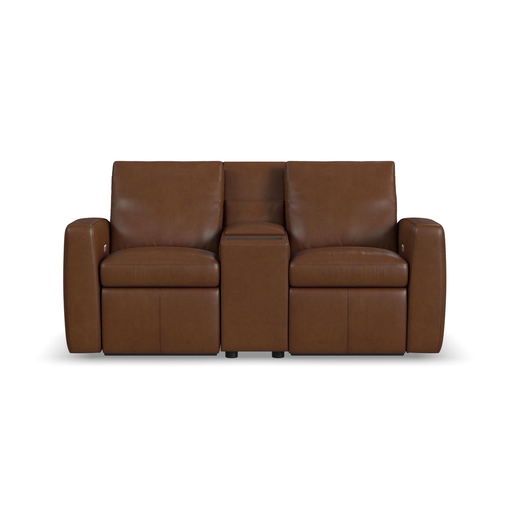 Aria Leather Power Reclining Loveseat with Console in Sedona