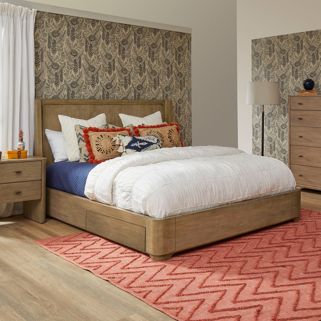 Normandy  King Panel Storage Bed  Light Brown