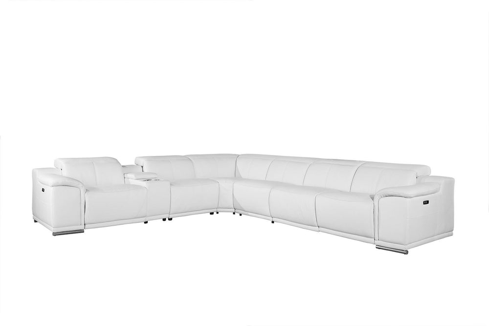 DivanItalia 9762 7-Piece L Shaped Top Grain Italian Leather Sectional Sofa with 3 Power Recliners - White
