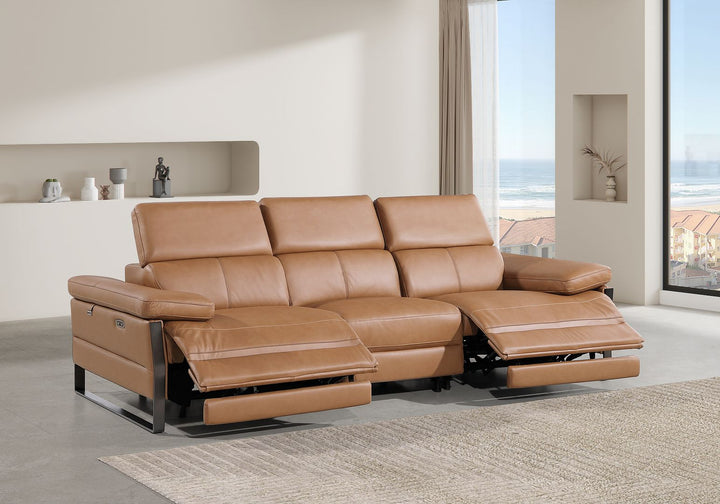 DivanItalia 1246 Modular Power Dual Reclining Sofa with Power Reclining Headrests – Top Grain Italian Leather - Cognac