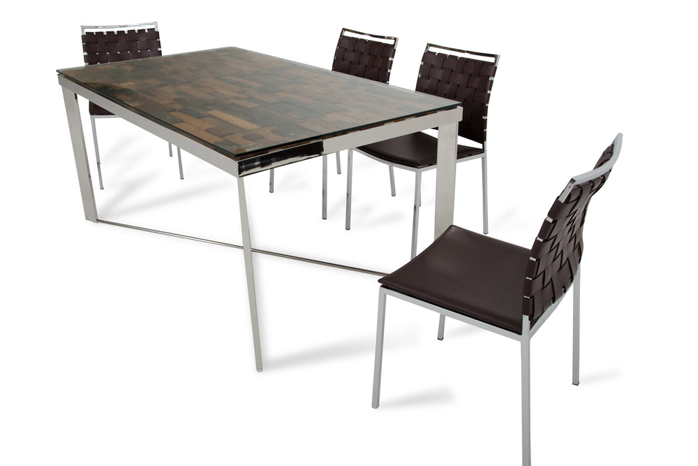 Santiago Modern Rectangular Wood Mosaic Dining Table - View 2
