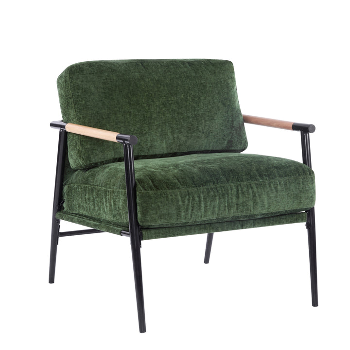 Wood Arm Metal Frame Accent Chair – Green