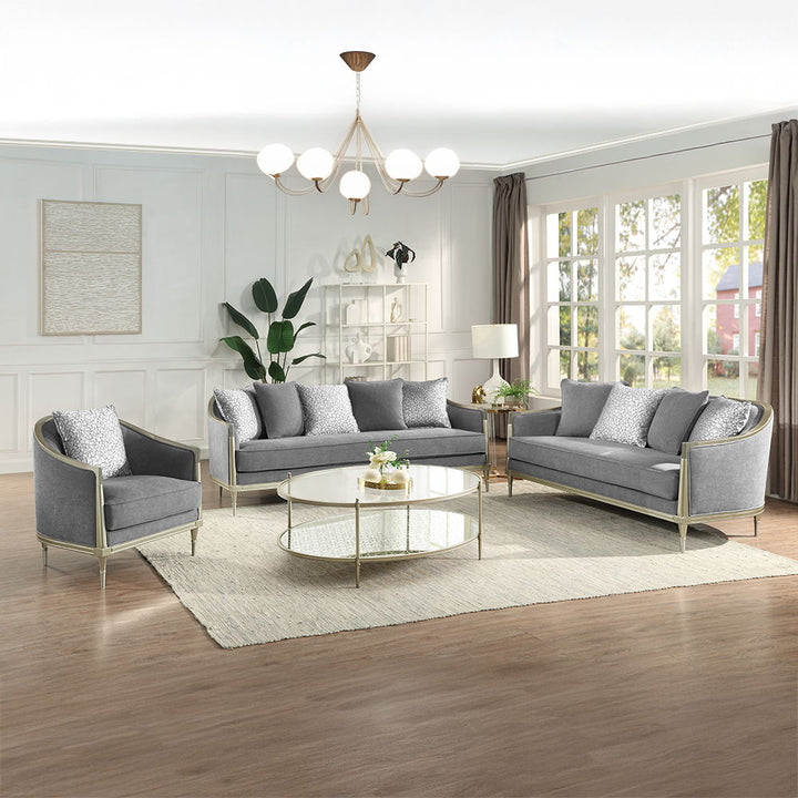 Fernando - Loveseat With 4 Pillows - Gray Chenille & Champagne
