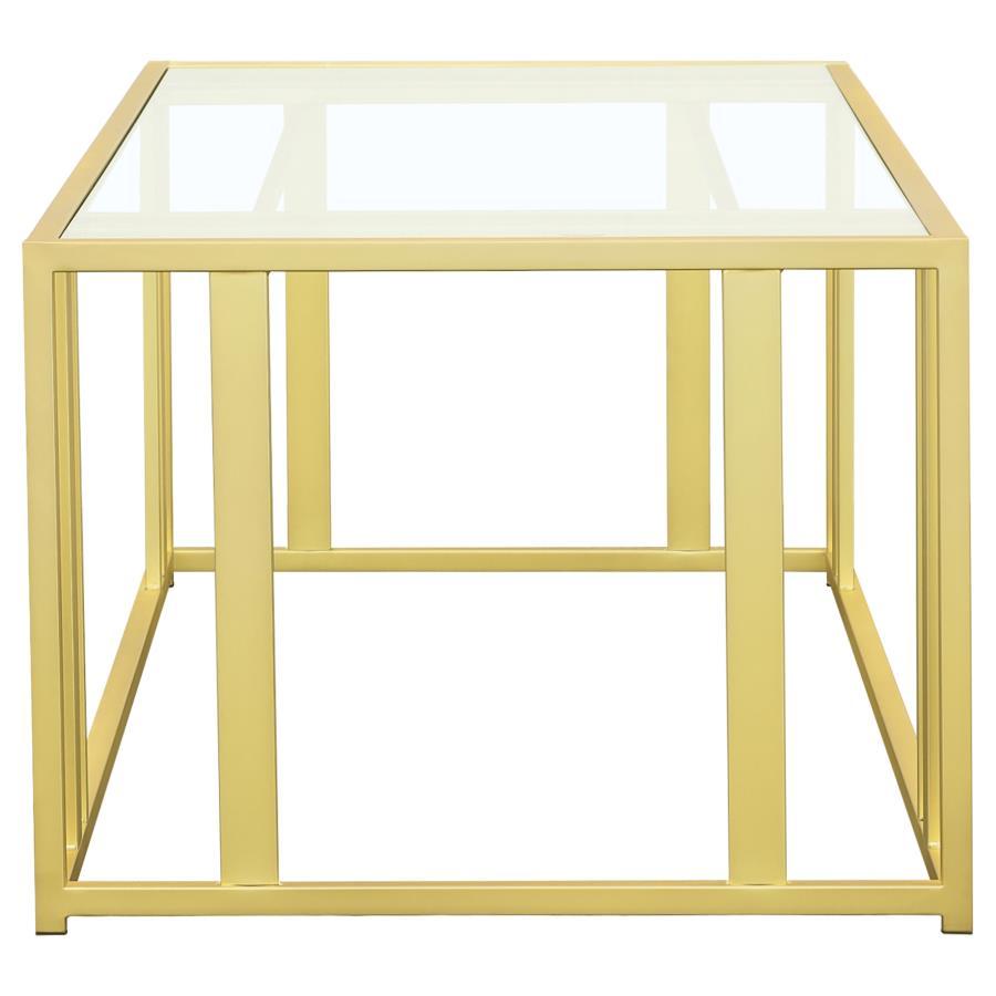 Adri - Rectangular Glass Top Coffee Table - Matte Brass