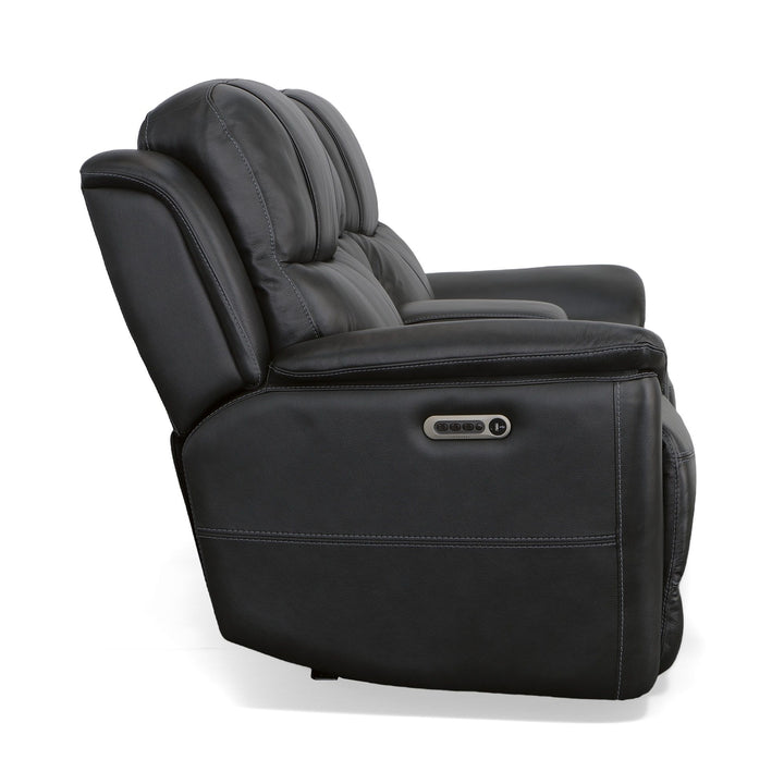 Crew Leather Power Reclining Loveseat with Console, Power Headrests &amp; Lumbar in Raven