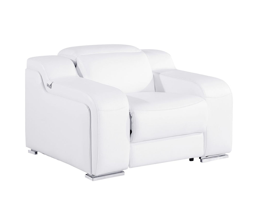 DivanItalia 1116 Top Grain Italian Leather Power Reclining Chair with Power Headrests - White
