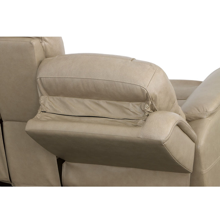 Crew Leather Power Reclining Loveseat with Console, Power Headrests &amp; Lumbar in Pebble